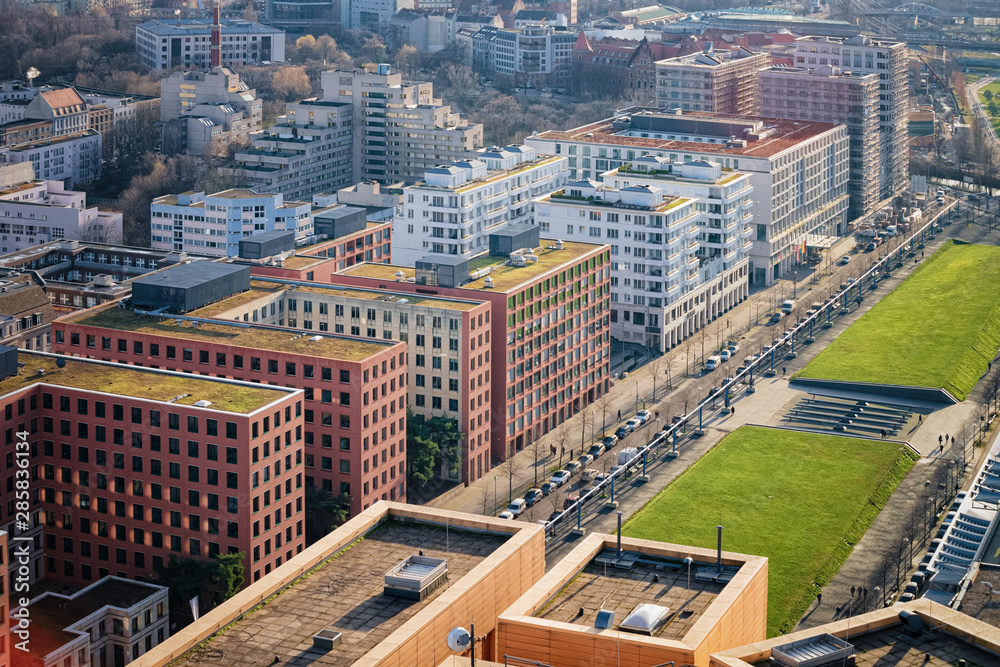 Aerial view modern apartment residential building architecture Potsdamer Platz