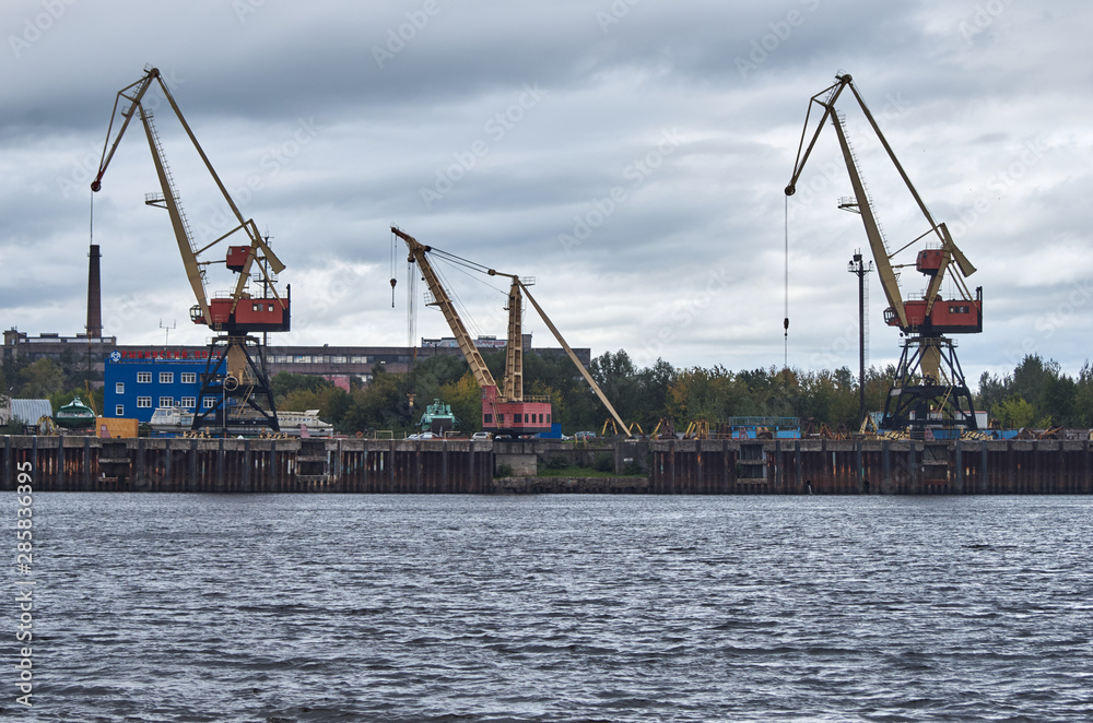 cargo river crane in the river port.