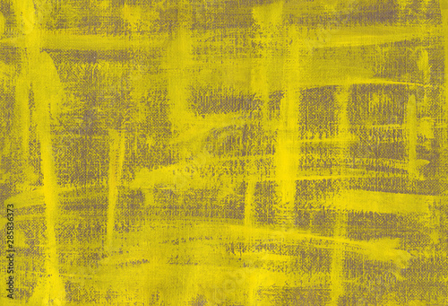 Yellow abstract grunge oil acrylic background on textured canvas © Inna