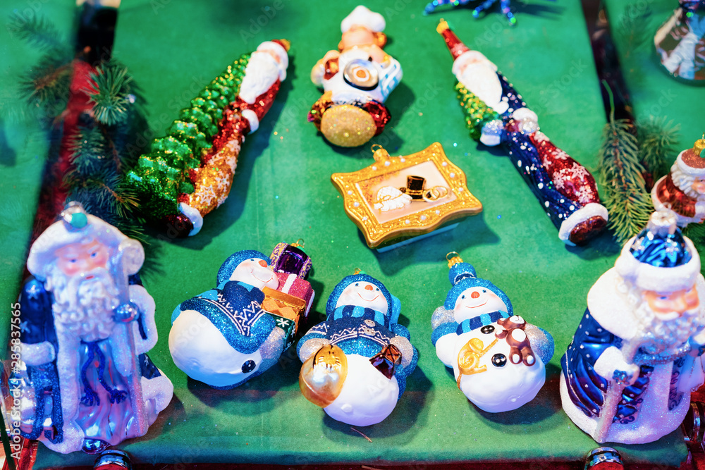 Glass Christmas tree decorations at Christmas market in Germany Glass Christmas tree decorations at Christmas market in Germany