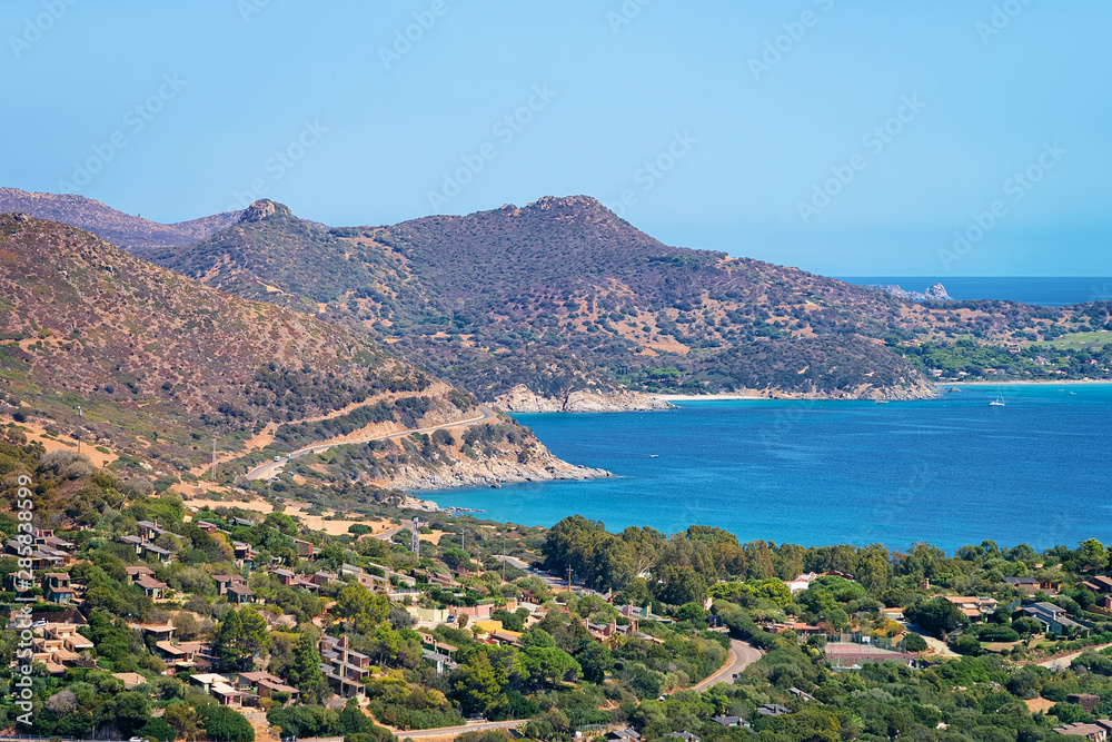 Landscape with coast at Mediterranean Sea in Villasimius