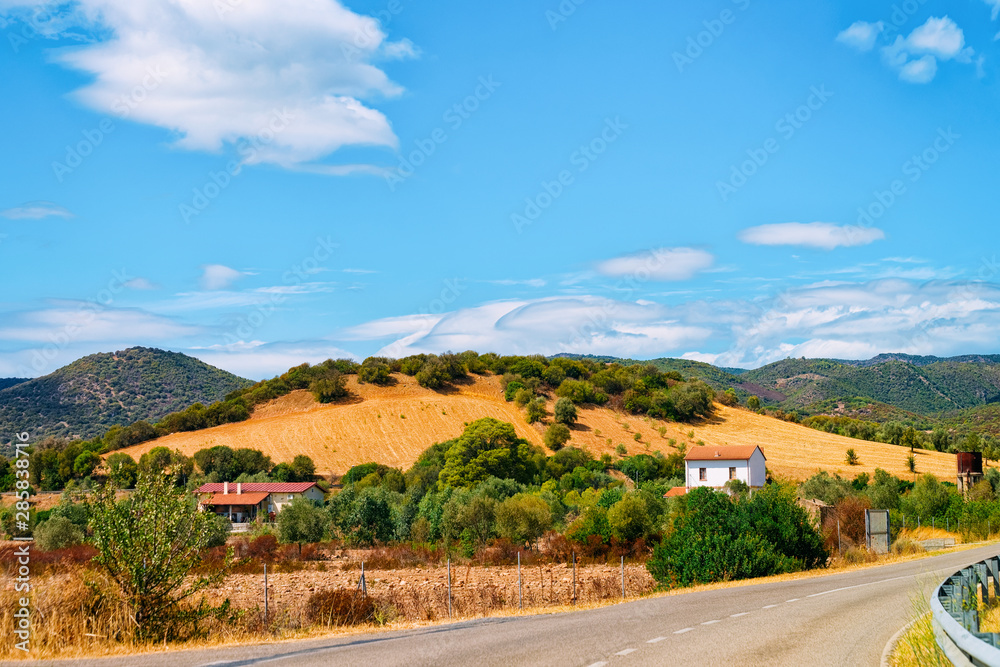 Scenery with highway at Carbonia near Cagliari in Sardinia