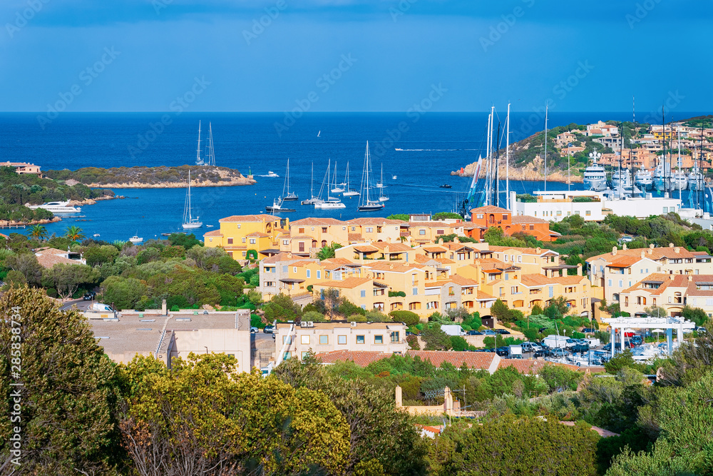 Scenery with Marina and luxury yachts in Porto Cervo