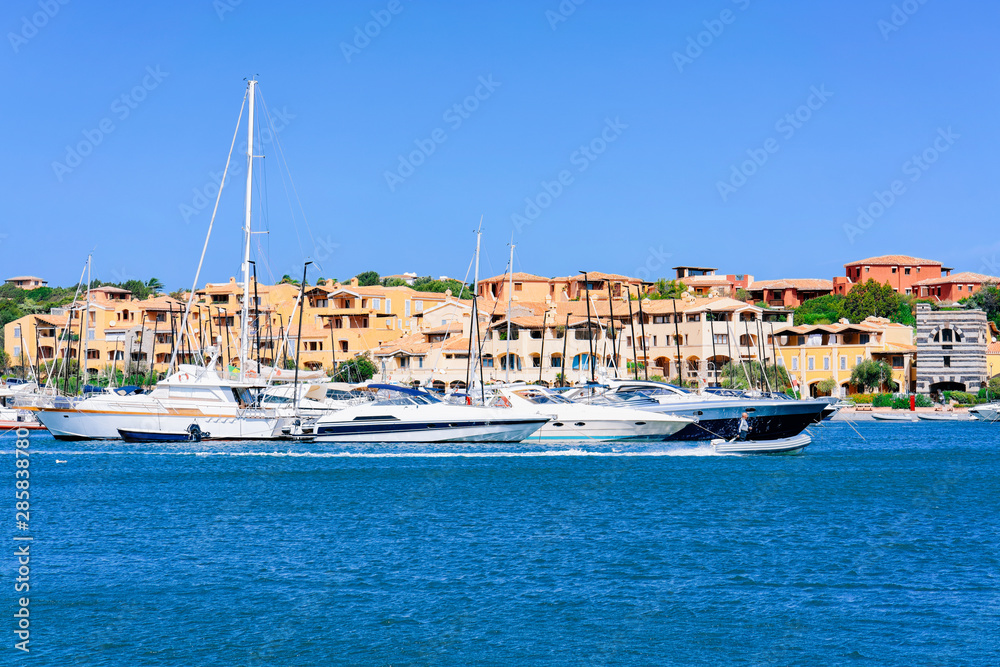 Marina with luxury yachts at Mediterranean Sea at Porto Cervo