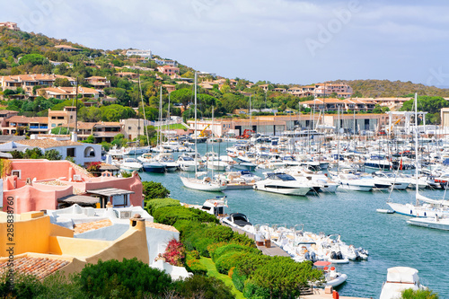 Marina with luxury yachts at Mediterranean Sea in Porto Cervo