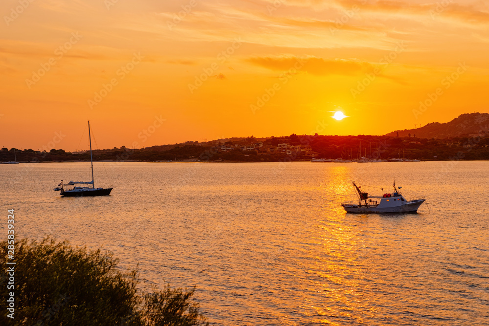 Sunrise or sunset with yachts at Porto Rotondo Costa Smeralda