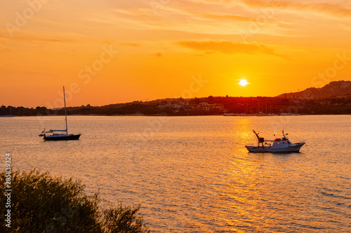 Sunrise or sunset with yachts at Porto Rotondo Costa Smeralda © Roman Babakin