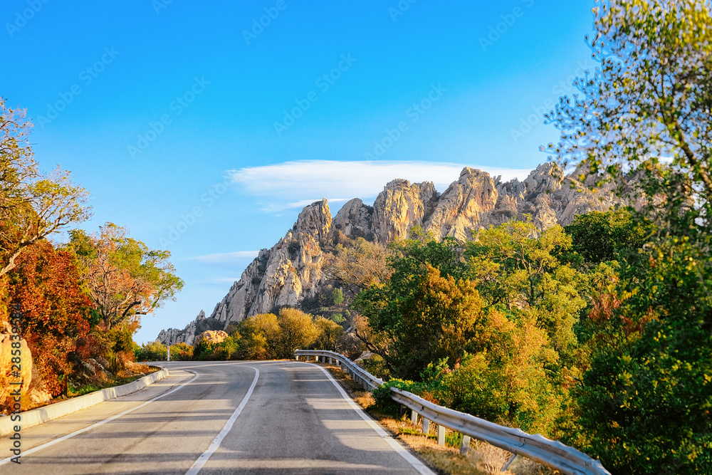 Fototapeta premium Empty road without cars Sardinia Island in Italy