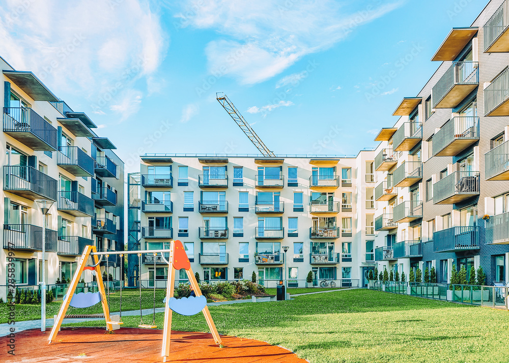 Modern residential buildings children playground Modern residential buildings children playground