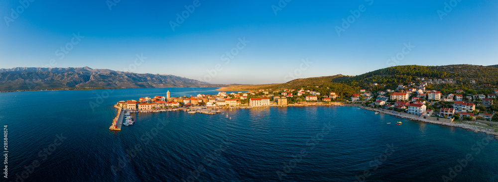Old coastal town in Croatia, aerial view of Vinjerac