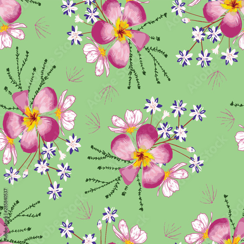 Flower with leaf seamless pattern design