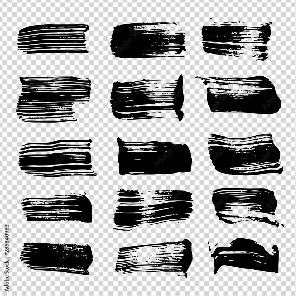 Black abstract straight brushstrokes textured big set isolated on imitation transparent background Black abstract straight brushstrokes textured big set isolated on imitation transparent background