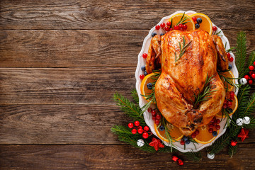 Christmas turkey. Traditional festive food for Christmas or Thanksgiving