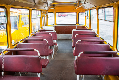 Salon of the restored Soviet city bus of the 80s