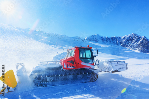 Ratrack machine making ski piste in Hintertux Glacier in Zillertal