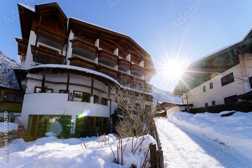 House architecture in Mayrhofen at Zillertal valley Tirol Austria sunny © Roman Babakin