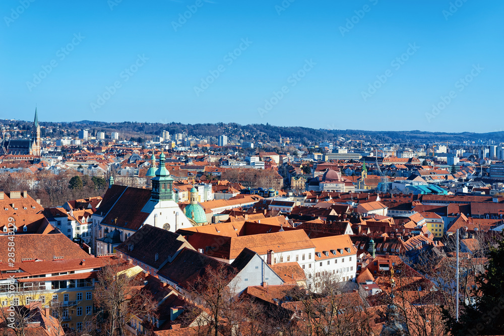 Panoramic view and cityscape of Old city of Graz