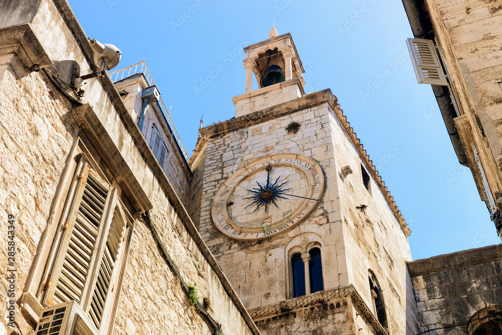 Famous clock tower in Street in Old city of Split