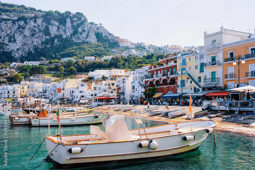 Marina with yachts at Capri Island town at Naples Italy