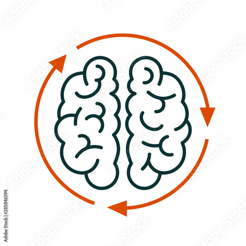 Human brain with arrows, creative, brainstorming icon – stock vector