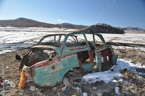 abandoned truck in snow