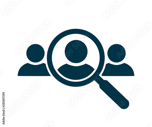 Hr solutions, search for employees and job, recruitment agency icon, human resources, consider candidate, job applicant sign, recruitment or selection concept  for search a people – vector