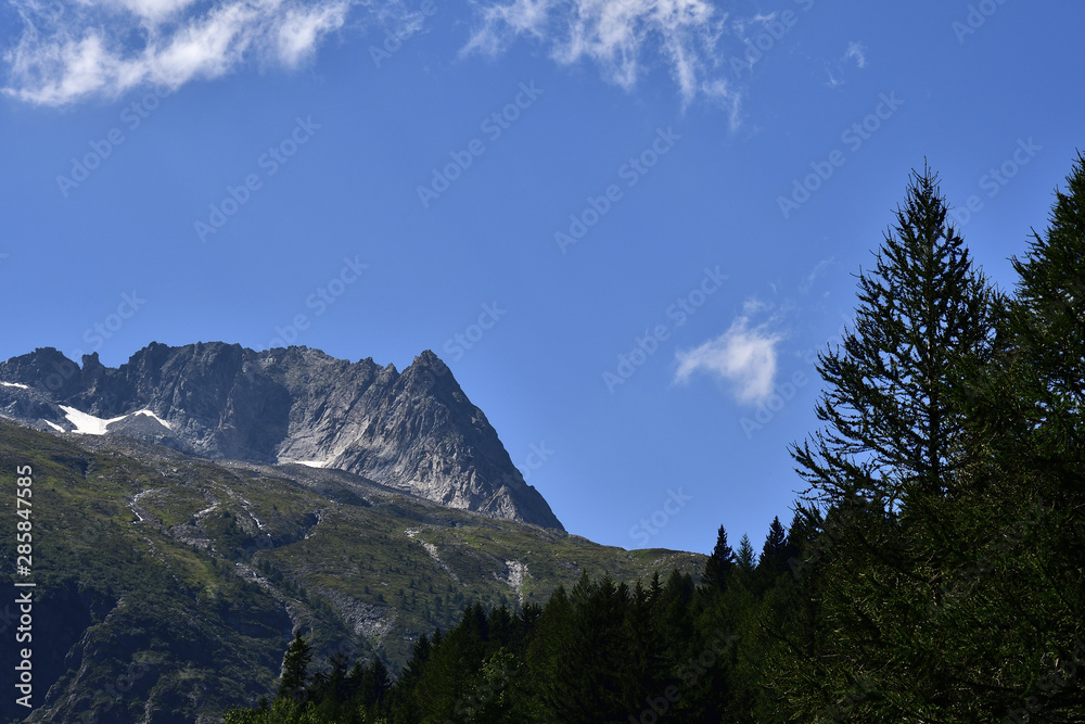 Cima di Val Bona mountain with its hanging glacier in summer