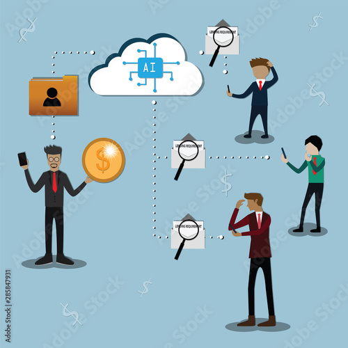 Businessman is using the artificial intelligence to analyze personal loans data – Vector