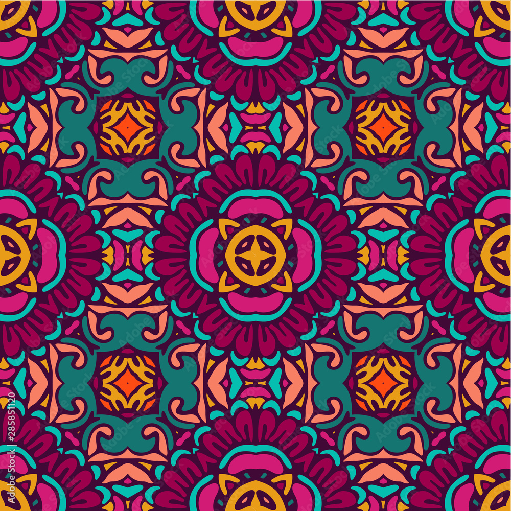 Colorful seamless ceramic tile design pattern background. flower mandala design surface
