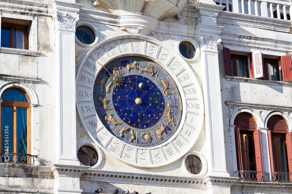 Venezia (Venice), Italy. 2 February 2018. St Mark's Clock in the Clock Tower on the Piazza San Marco (Saint Mark's Square).