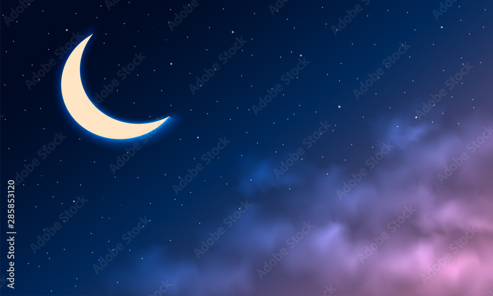 Fototapeta premium Night sky background. Moon and star, cloud on night sky.