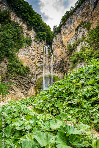 Bliha falls, water of the Bliha drops from 56 meters high cliff - is waterfall Blihe in Bosnia and Herzegovina photo