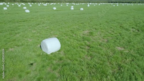 Drone  conducts  video shooting on agricultural fields where I harvest hay.