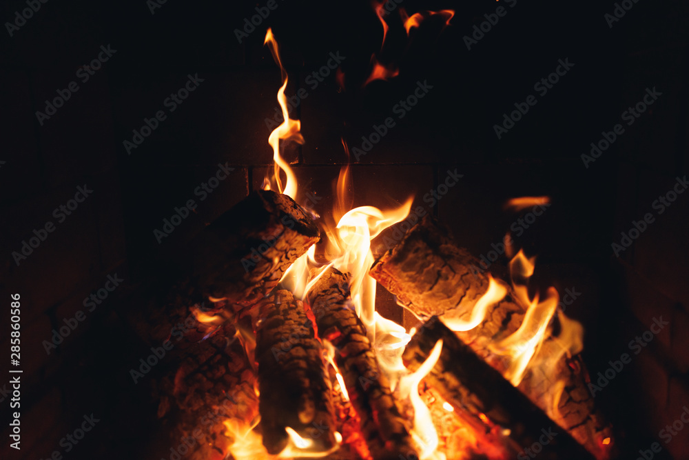 burning fire logs in the fireplace burning fire logs in the fireplace