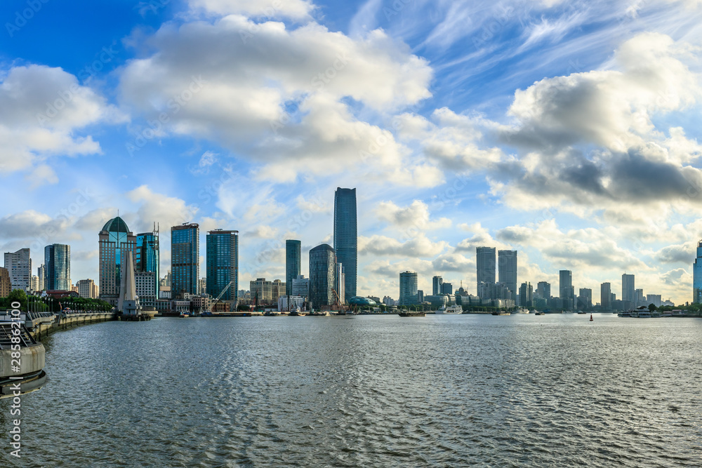 Shanghai skyline and cloudy sky landscape,China.