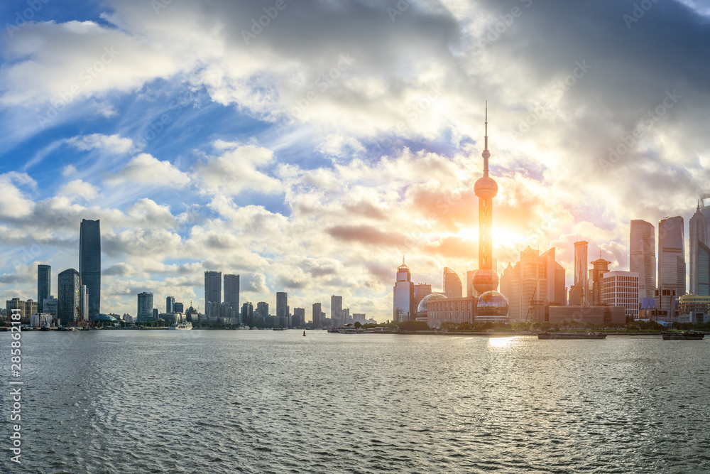 Fototapeta premium Beautiful Shanghai city scenery at sunrise,China