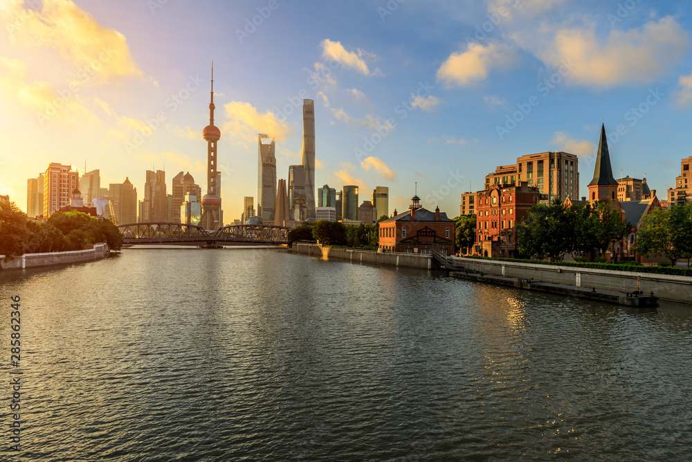 Beautiful Shanghai city scenery at sunrise,China