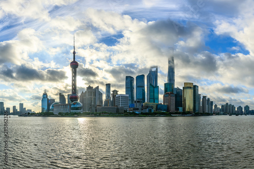 Shanghai skyline and cloudy sky landscape China.