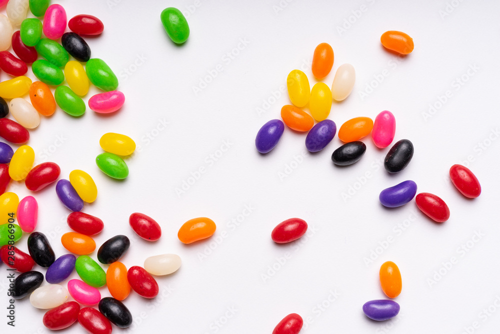 colorful jelly beans candies white background Top view colorful jelly beans candies white background Top view
