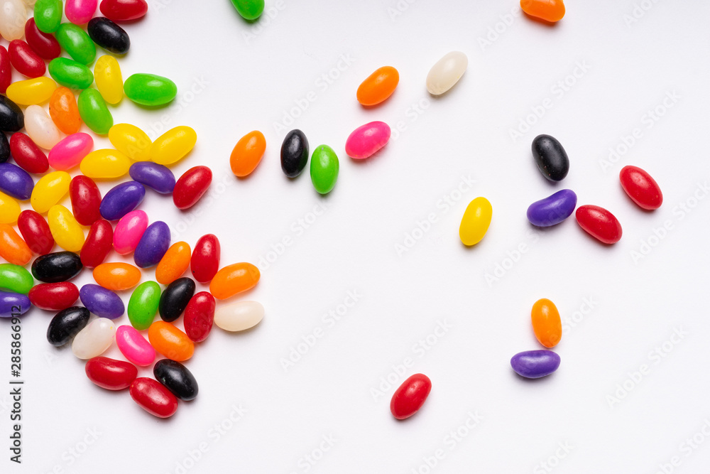 colorful jelly beans candies white background Top view colorful jelly beans candies white background Top view