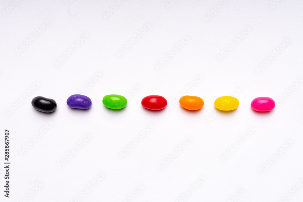 colorful jelly beans candies white background Top view colorful jelly beans candies white background Top view