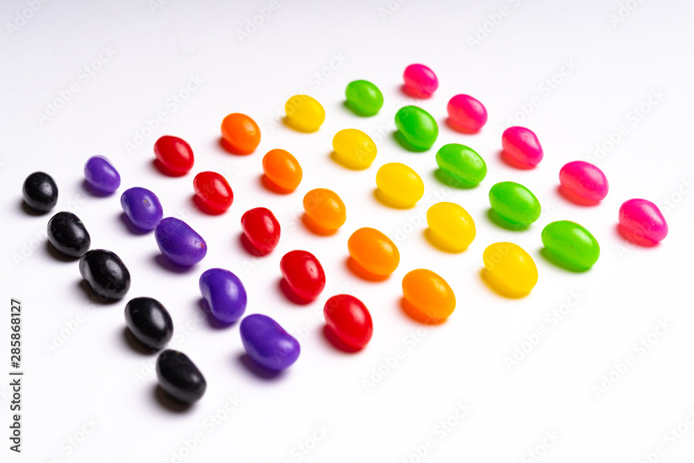 colorful jelly beans candies white background Top view colorful jelly beans candies white background Top view