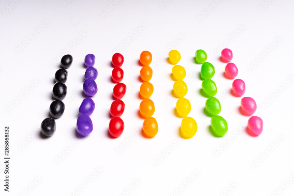 colorful jelly beans candies white background Top view colorful jelly beans candies white background Top view