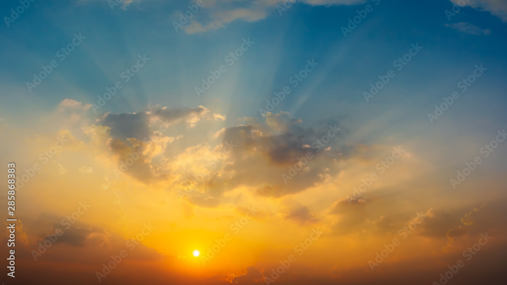 Sunrise in the sky with blue and orange natural background.