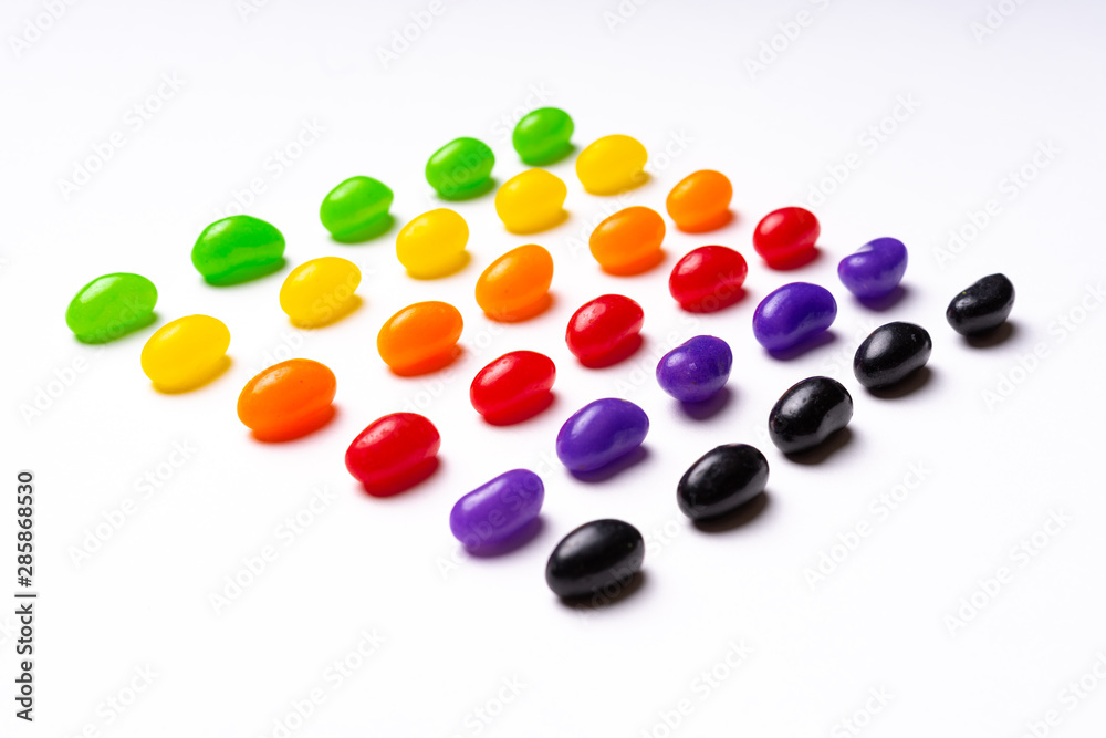 colorful jelly beans candies white background Top view colorful jelly beans candies white background Top view