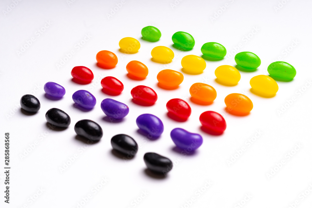 colorful jelly beans candies white background Top view colorful jelly beans candies white background Top view