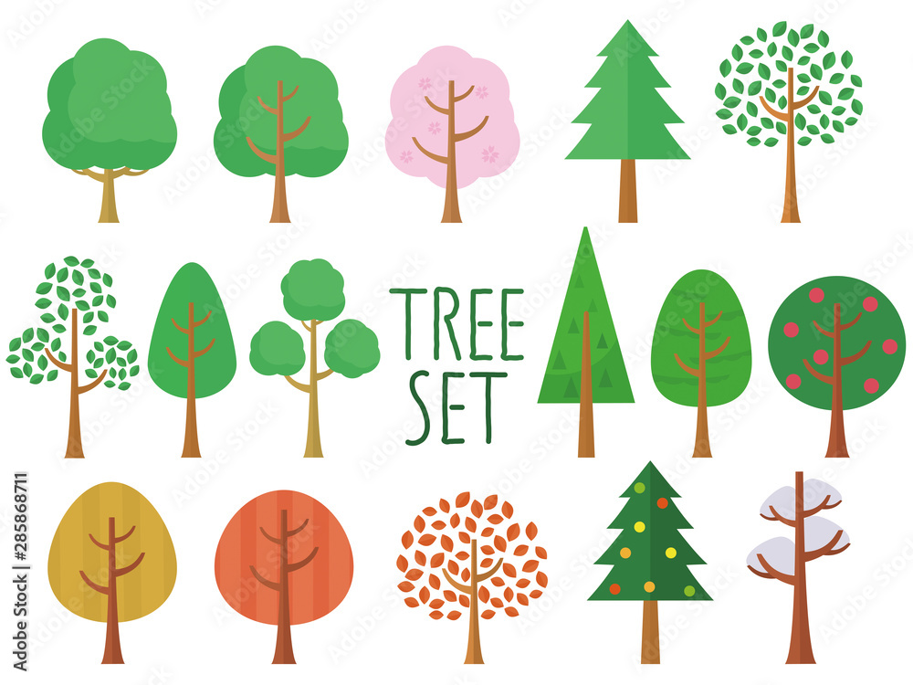 Fototapeta premium 木 おしゃれ バリエーション セット イラスト