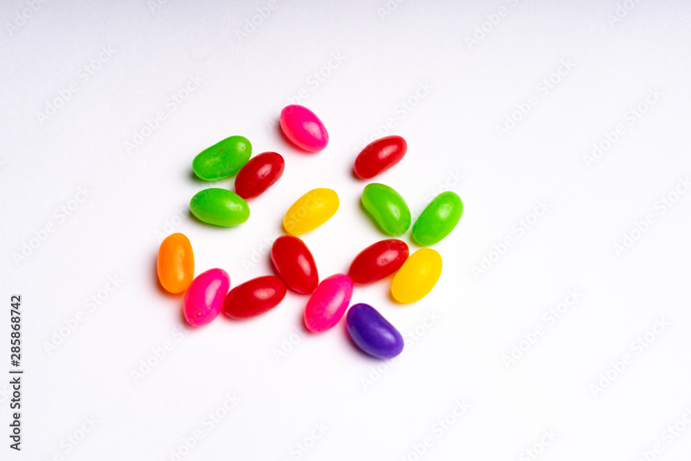 colorful jelly beans candies white background Top view colorful jelly beans candies white background Top view