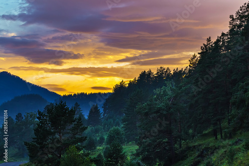 Sunset in the mountains. Gorny Altai, Siberia, Russia