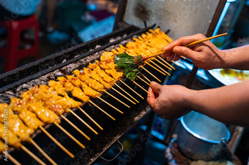 Canvas Print Pork Satay with peanut sauce